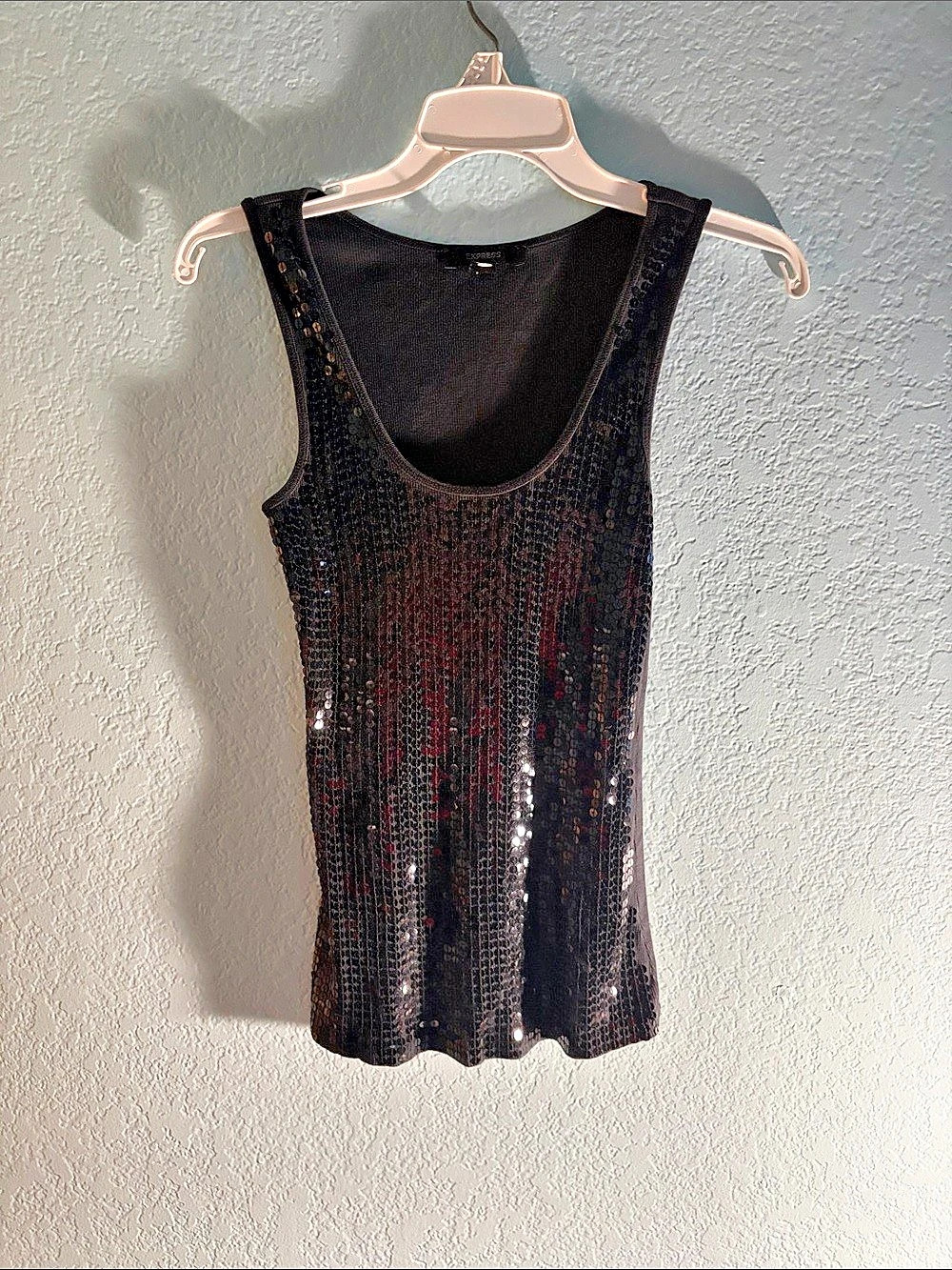 Express Sequin Tank Top in Black Like New